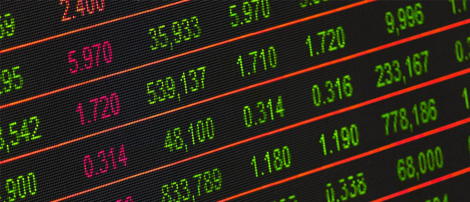 Stock market exchange data on a digital board