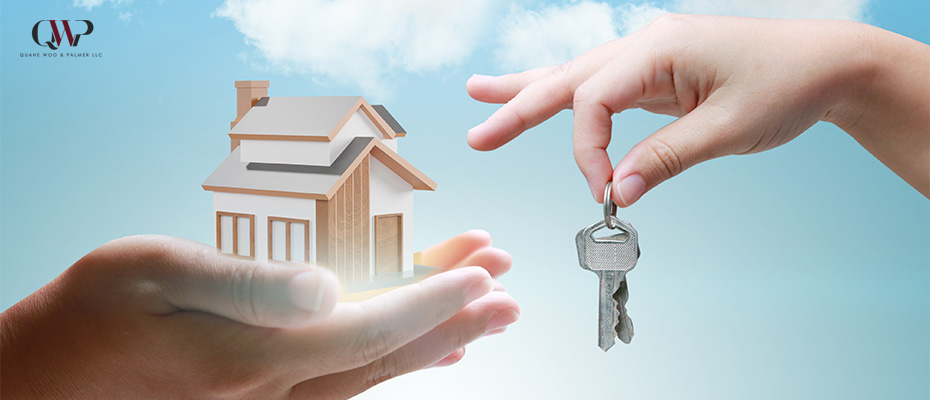 Image representing assets being distributed, such as person handing money or house keys to another
